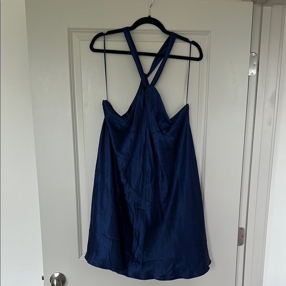 Banana Republic 100% Silk Elegant Navy Blue Halter Dress